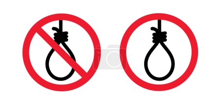 Illustration for Suicide prohibition sign. Gallows with rope noose. No gallows hanging, Don't hanging yourself or don't kill yourself. Psychological, help concept. Hangman knot. suport and depression therapy suicide. - Royalty Free Image