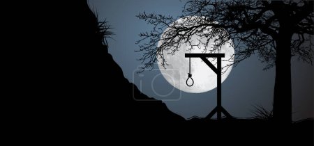 Illustration for Gallows with rope noose. Line pattern. Rope loop. Gallows hanging noose rope and tied knot. Rope knotted in noose. Hangman knot. Halloween, dead icon. suport and depression therapy suicide concept. - Royalty Free Image
