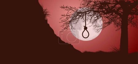 Illustration for Gallows with rope noose. Line pattern. Rope loop. Gallows hanging noose rope and tied knot. Rope knotted in noose. Hangman knot. Halloween, dead icon. support and depression therapy suicide concept. - Royalty Free Image