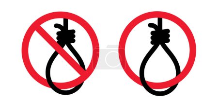 Illustration for Suicide prohibition sign. Gallows with rope noose. No gallows hanging, Don't hanging yourself or don't kill yourself. Psychological, help concept. Hangman knot. suport and depression therapy suicide. - Royalty Free Image