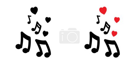 Illustration for Musical notes stave and love, heart symbol icon for staff and music note theme Transparent background wave Piano, jazz sound notes Fun vector key sign Classic clef Doodle quaver G melody on paper - Royalty Free Image