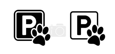 Illustration for Cartoon p,  parking for dogs. Dog parking zone. Beware of dog. Blue traffic sign for dogs. Pet parking. Dog spot, for waiting while owner go somewhere pets allowed or not. - Royalty Free Image