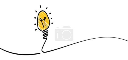 Illustration for Comic brain electric lamp idea doodle FAQ, business loading concept Fun vector creative light bulb icon or sign ideas Brilliant lightbulb education  or inventions pictogram Think big, success. Target. - Royalty Free Image