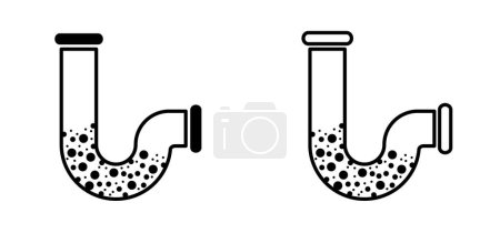 Drain cleaning icon. Clogged pipe line. Plumbing. Drain pipe clogged with mud or dirt. Clogged sink pipes. Kitchen sink logo. Canalization Problem, waterway for repair. Cleaner sewage. Service concept