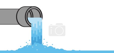 Illustration for Milieu icon. Wastewater, dirty water. Sewer pipe icon. From the pipe flowing liquid into the river or sea. Waste water pollution from industry. Sewer system. Industrial drain. Drainage, pipes line. - Royalty Free Image