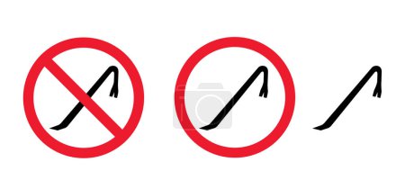 Illustration for Stop, no wrecking bar. Crowbar or pry bar icon. Pinch bar signboard. do not thief an strike. Set tool for various repairs. House breaker, stealing. Car or home breaking. - Royalty Free Image