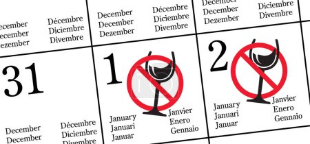 Téléchargez les illustrations : Sec janvier, c'est-à-dire un mois annuel sans alcool après les vacances du nouvel an. Pas d'alcool pendant ça. Arrête de boire ou les alcools boivent. Personnes à s'abstenir d'alcool pour le mois de janvier. - en licence libre de droit