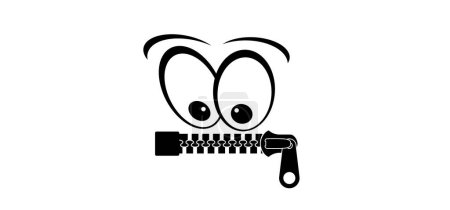 Illustration for Cartoon mouth, zipper face. Zip fastener with zipper puller. Keeping quiet, silence concept. Keep a secret icon. zippered mouth. closed or open Zippers. Unzip, zipper locks. No speak or talking. - Royalty Free Image