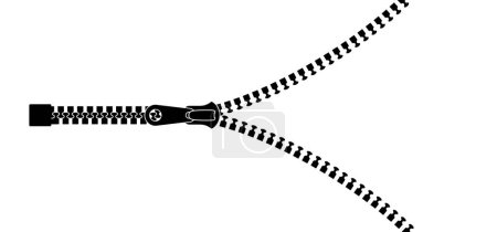 Illustration for Cartoon zip fastener with zipper puller. Clasp for clothes. Clothing accessories and zip types. Zippers. Set of closed and open zip with fastener. Unzip, closed zipper locks. Sewing zip line icon. - Royalty Free Image