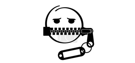 Illustration for Cartoon mouth, zipper face. Zip fastener with zipper puller. Keeping quiet, silence concept. Keep a secret icon. zippered mouth. closed or open Zippers. Unzip, zipper locks. No speak or talking. - Royalty Free Image