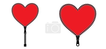 Illustration for Love, heart zip fastener with zipper puller. Clasp for clothes.  zip or zippers types. For valentine, valentines day. Hearts zipper lock and unlock - Royalty Free Image