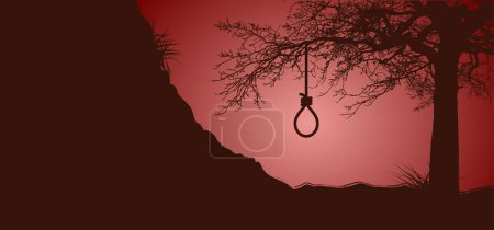 Illustration for Gallows with rope noose. Line pattern. Rope loop. Gallows hanging noose rope and tied knot. Rope knotted in noose. Hangman knot. Halloween, dead icon. support and depression therapy suicide concept. - Royalty Free Image