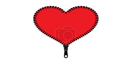 Illustration for Love, heart zip fastener with zipper puller. Clasp for clothes.  zip or zippers types. For valentine, valentines day. Hearts zipper lock and unlock - Royalty Free Image