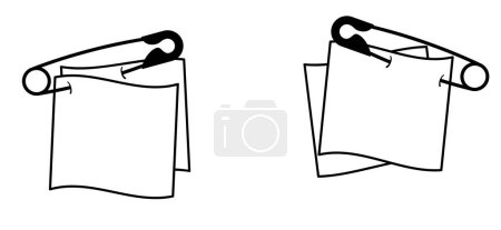 Illustration for Safety pin. Pierced and clipping path. Vector safetypin icon. Pins, memo messages, notepads. Empty, blank notepaper of meeting reminder, to do list and notice for information notes. Paper sticky notes. - Royalty Free Image
