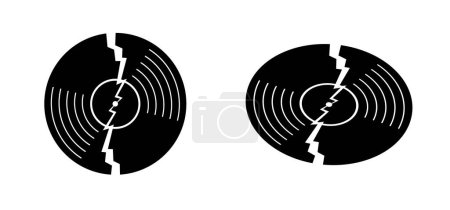 Cartoon old broken vinyl or Lp icon symbol. Retro vinyl record album. Music plate doodle. Phonograph, audio disk for turntable. Music player, analog music recording. Gramophone label and badge.