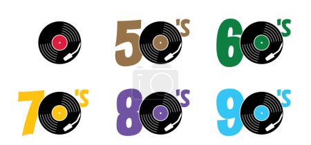 Illustration for Lp icon. Old music year of fifties, sixties, seventies, eighties, nineties. dj symbol. Retro vinyl record album. 50s 60s 70s 80s 90s music plate. Phonograph, Gramophone label. Audio, turntable. - Royalty Free Image