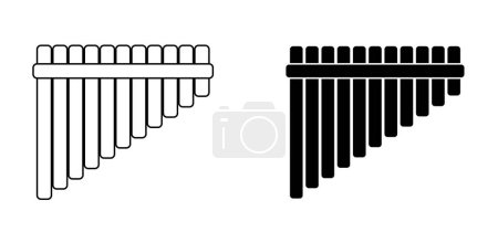 Illustration for Wooden pan flute music instrument. Panflute symbol or icon. Music folk instrument. panpipe or flute pipe. South American national musical instrument. bamboo, multi barrel flute. Pan Pipes sign. - Royalty Free Image