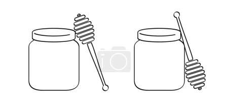 Wooden honey stick, honey dipper. Healthy food and diet concept. Honey spoon logo or icon. Of the beehive, honeycomb. honey pot or honey jar.