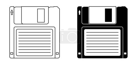 Dessin animé disquette modèle de ligne. Disquette ou disquette est un support de stockage utilisé pour le stockage de données dans un ordinateur ou un PC. disquettes de 1,44 Mo ou 720 kb (disquettes 3,5 pouces). format ms dos.