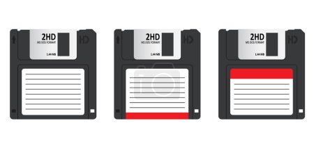 Illustration for Cartoon disk floppy line pattern. Diskette or floppy disk is a storage medium used for data storage in a computer or pc. floppy disks of 1.44 MB or 720 kb (3.5 inch diskettes). ms dos format. - Royalty Free Image