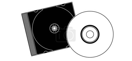 Caricatura cd rom. CD de disco compacto o DVD y portada. Fichero vacío y letrero de joyería. Para datos, copias de seguridad o software. Caja de CD o patrón de línea de caja. Reproductor de CD escuchar música. grabación dvd rw.