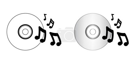 Cartoon cd withe note, staff. Compact disc CD or DVD and cover. Empty file and jewel case sign. For data, backup or software. CD case or box line pattern. CD player listen to music. dvd rw recording.