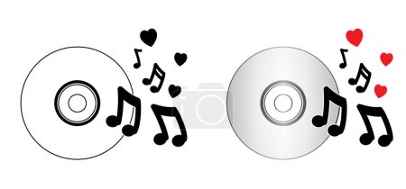 Cartoon love, heart cd. Compact disc CD or DVD and cover. Empty file and jewel case sign. For data, backup or software. CD case or box line pattern. CD player listen to music. dvd rw recording.