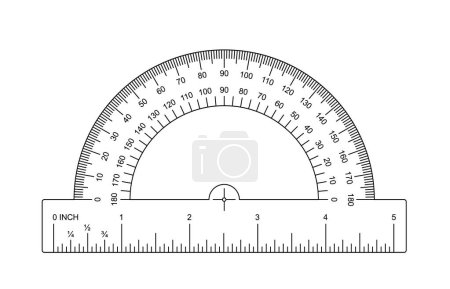 180-Grad-Winkelmesser, Lineal oder eingestelltes Quadrat. Winkelsymbol. Gitter für ein Lineal in Zoll. 0, 45, 90 oder 180 Grad. Lineale INCH-Skala. Maßstäbe für Lineale. Zeichen für Schulwerkzeuge.