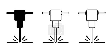 Illustration for Jackhammer icon. Chipping hammer, concrete breaking tools Concrete network sign. hammer machine for concrete. breaker machine logo. Drill machine tool. Drilling, breaker street or building. - Royalty Free Image