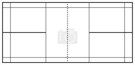 Indoor empty badminton court or field line for badminton shuttle, racket and net. Racket sport game. Playing in the summer or on the beach. Indoor team sports. Lines pattern or template.