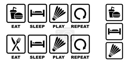 Eat, sleep, play and repeat badminton. For badminton court, shuttle and racket. Racket sport game. Playing in the summer or on the beach. 