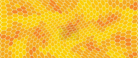 Gelber, orangefarbener Bienenstock-Hintergrund. Waben, Bienen Bienenstock Zellen Muster. Formen von Bienenhonig. Vektorgeometrisches nahtloses Textursymbol. Sechseck, sechseckiges Raster, Mosaik-Zellenzeichen oder Symbol. Abstufung Farbe.