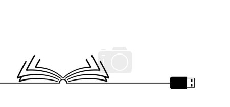 Cartoon epub books or ebooks. Open book and pages with mouse. Download for eReader. Line drawing. Opened books sign. Digital book store logo. Flying pages. World book day. Online library shop.