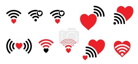 Cartoon date heart wi-fi signal. Love connection icon. Wifi hotspot signal connect logo. Internet, wireless network sign. Valentine's, valentines Day. Valentine heart beat wave. Online digital dating.