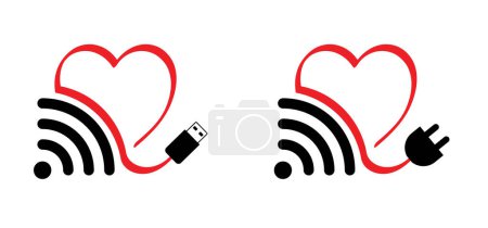 Cartoon date heart wi-fi signal. Love connection icon. Wifi hotspot signal connect logo. Internet, wireless network sign. Valentine's, valentines Day. Valentine heart beat wave. Online digital dating.
