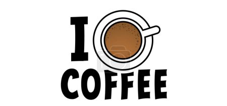 Cartoon slogan i love coffee. it's coffee o clock or coffee time. Coffee time, time for break or timeout. Pause, flexible working hours or work time. Work, life balance concept. Good vibes.