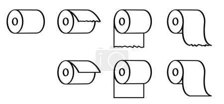 Cartoon WC paper or wc roll. Toilet paper roll. tape, tissue icon. Woman, man restroom, bathroom or kitchen logo. Hygiene, please keep toilet clean. Line rolls pattern