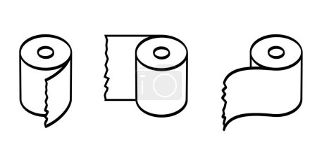 Cartoon-WC-Papier oder WC-Rolle. Toilettenpapierrolle vorhanden. Band, Gewebe-Ikone. Frau, Mann Toilette, Bad oder Küche Logo. Hygiene, bitte Toilette sauber halten. Linienrollmuster
