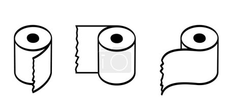 Cartoon-WC-Papier oder WC-Rolle. Toilettenpapierrolle vorhanden. Band, Gewebe-Ikone. Frau, Mann Toilette, Bad oder Küche Logo. Hygiene, bitte Toilette sauber halten. Linienrollmuster