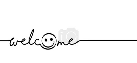 Slogan, vibes welcome and happy smile face. Drawing greeting hello weekend, back, home ideas. Vector success quotes for shool and work. Motivation and inspiration message concept. 