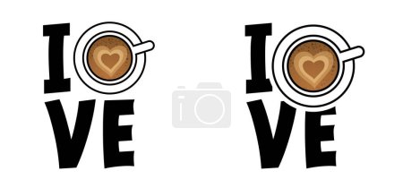Dessin animé slogan J'adore le café. C'est l'heure du café. Café, pause ou pause. Pause, horaires flexibles ou temps de travail. Travail, concept d'équilibre vie privée. Bonnes vibrations.
