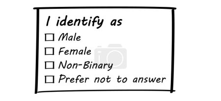 Cochez la case, remplissez la liste des genres : masculin, féminin, non binaire ou transgenre. Remplir le questionnaire, documents. Choix du sexe, liste de contrôle de révélation de genre. Question d'enquête : homme, femme. Point d'interrogation.
