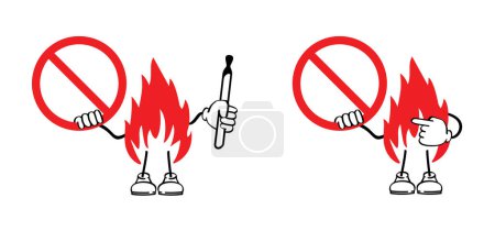 Ablaze mascot, flame with burning hot sparks. Matches, matchstick, lucifer logo. Smoking, fire or flame icon. Match lighted icon. No flames allowed. Stop, do not open fire sign. Matchsticks