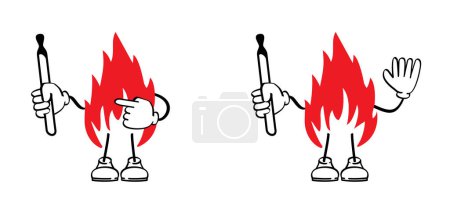 Ablaze mascot, flame with burning hot sparks. Matches, matchstick, lucifer logo. Smoking, fire or flame icon. Match lighted icon. No flames allowed. Stop, do not open fire sign. Matchsticks
