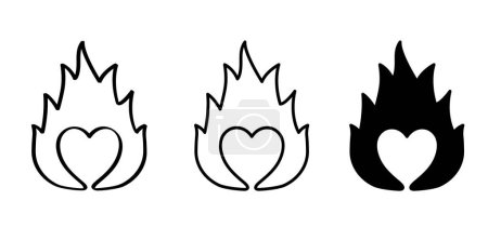 Línea de dibujos animados corazones ardientes. Símbolo de pasión y amor. Brillante corazón ardiente. Dibujando el corazón en llamas para el día de San Valentín. 14 de febrero, San Valentín, día de San Valentín. Poderosa energía infernal, explosión.