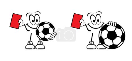 Illustration for Red, yellow card soccer, ball mascot. Comic. cartoon referee. Vector stadium, supporters. wk, ek sport finale, sports game. Street ball. Playground 2025, 2024, 2027. - Royalty Free Image