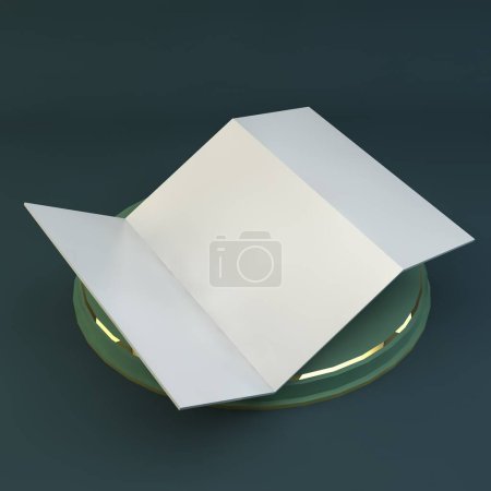 Photo for Blank white brochure mock-up isolated on green pastel color background with minimal conceptual 3D rendering - Royalty Free Image