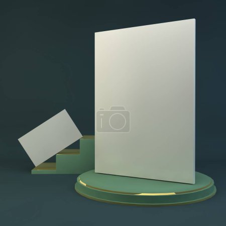 Photo for Blank white business card mock-up isolated on green pastel color background with minimal conceptual 3D rendering - Royalty Free Image
