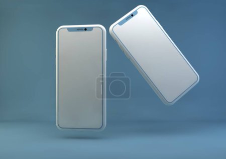 Photo for Smartphone frameless mockup. 3d render of Brand new smart phone in blue color - template with blank screen for application presentation. - Royalty Free Image