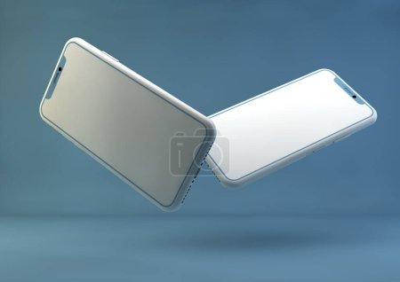 Photo for Smartphone frameless mockup. 3d render of Brand new smart phone in blue color - template with blank screen for application presentation. - Royalty Free Image